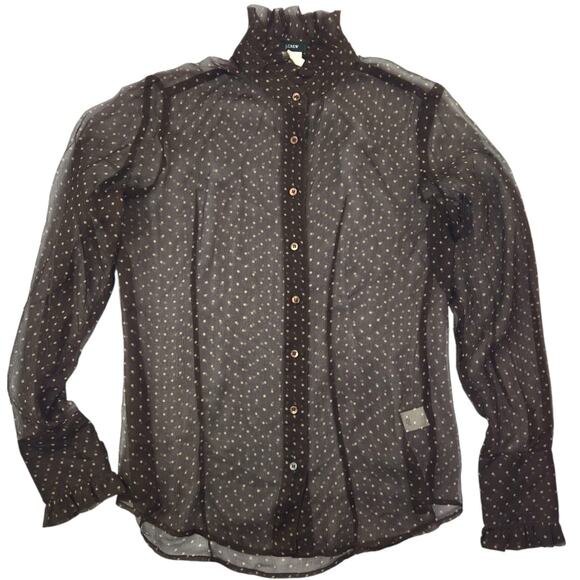 J. Crew Tops - J. Crew | 100% Silk, Sheer, Brown & Tan Polka Dot Blouse | Size 2